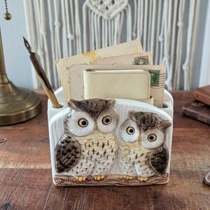 Otagiri Owl Desk Office Pen & Note Holder – Vintage Ceramic – Cute & Functional